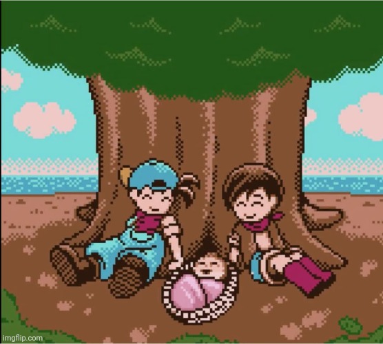 Hubby, waifu, and baby | image tagged in harvest moon family | made w/ Imgflip meme maker