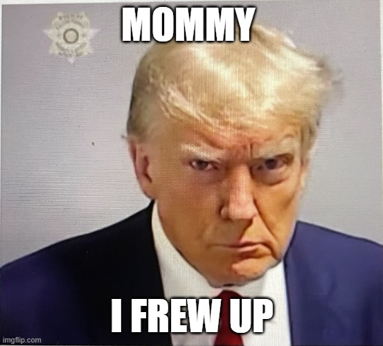 Trump mugshot | MOMMY; I FREW UP | image tagged in trump mugshot | made w/ Imgflip meme maker