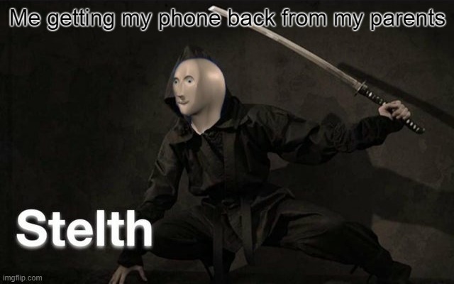 Stelth | Me getting my phone back from my parents | image tagged in stelth | made w/ Imgflip meme maker