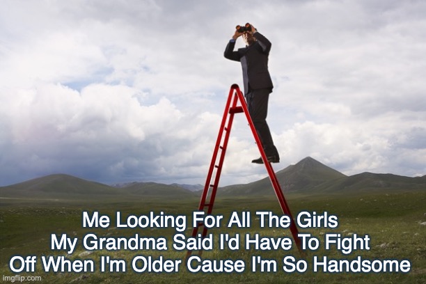 So Handsome | Me Looking For All The Girls My Grandma Said I'd Have To Fight Off When I'm Older Cause I'm So Handsome | image tagged in girls,grandma,handsome,looking,searching,fighting | made w/ Imgflip meme maker