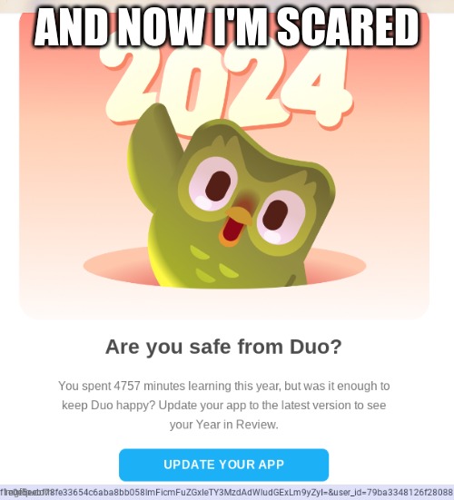 AND NOW I'M SCARED | image tagged in duolingo | made w/ Imgflip meme maker