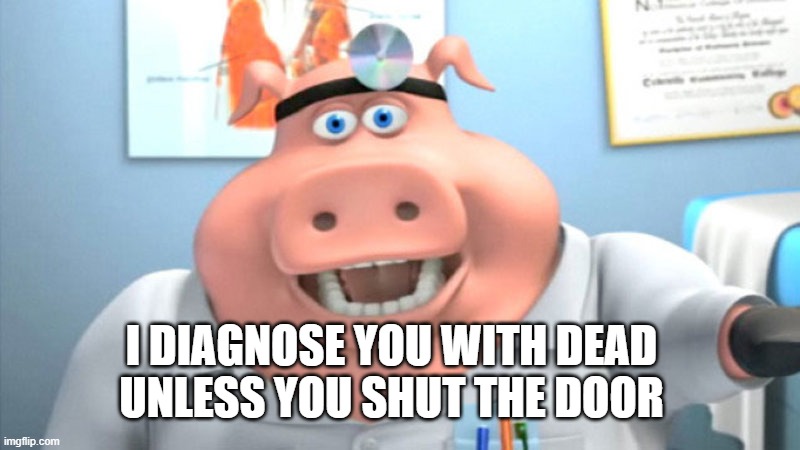 I Diagnose You With Dead | I DIAGNOSE YOU WITH DEAD
UNLESS YOU SHUT THE DOOR | image tagged in i diagnose you with dead | made w/ Imgflip meme maker