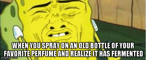Spongebob Stink  | WHEN YOU SPRAY ON AN OLD BOTTLE OF YOUR FAVORITE PERFUME AND REALIZE IT HAS FERMENTED | image tagged in spongebob stink | made w/ Imgflip meme maker