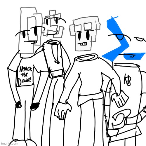 first line of pfp ocs (never ever give up, cinnabox, dpoint, and killbot) | made w/ Imgflip meme maker