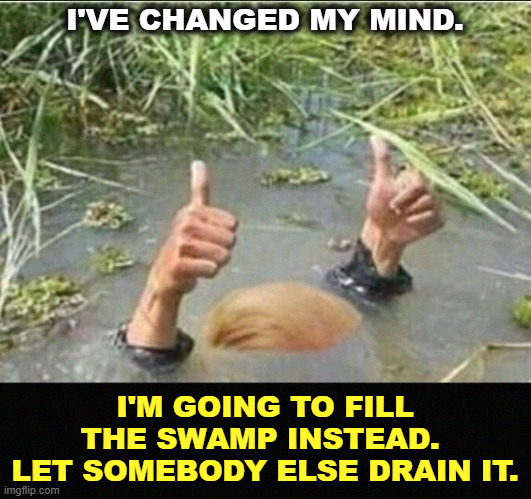 He hasn't even been sworn in yet, and the grift is hot and heavy. | I'VE CHANGED MY MIND. I'M GOING TO FILL THE SWAMP INSTEAD. 
LET SOMEBODY ELSE DRAIN IT. | image tagged in trump swamp creature,trump,drain the swamp,drain the swamp trump,flip flops | made w/ Imgflip meme maker