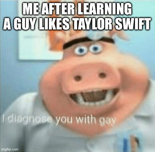 I diagnose you with gay | ME AFTER LEARNING A GUY LIKES TAYLOR SWIFT | image tagged in i diagnose you with gay,gay | made w/ Imgflip meme maker