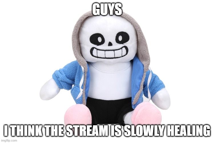 its healing | GUYS; I THINK THE STREAM IS SLOWLY HEALING | image tagged in sans undertale | made w/ Imgflip meme maker