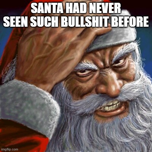 Angry Santa | SANTA HAD NEVER SEEN SUCH BULLSHIT BEFORE | image tagged in angry santa | made w/ Imgflip meme maker