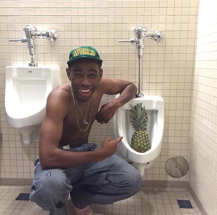 Tyler, the Creator and a pineapple on a urinator Blank Meme Template