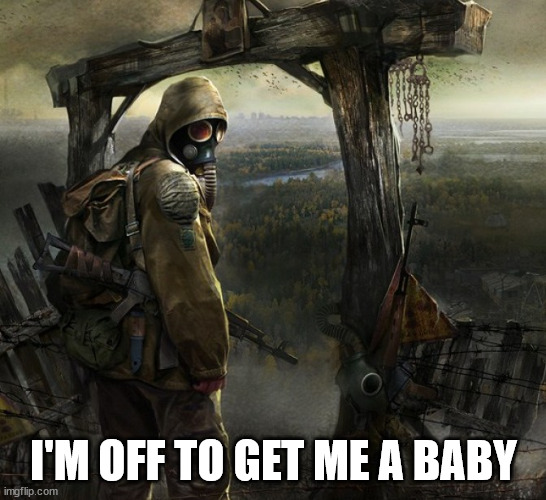 I'm off to X, you want anything? | I'M OFF TO GET ME A BABY | image tagged in i'm off to x you want anything | made w/ Imgflip meme maker