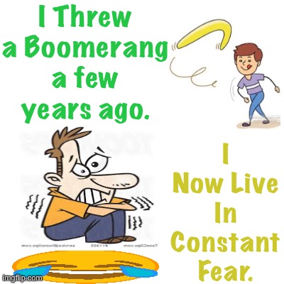 Boomerang | I Threw a Boomerang a few years ago. I Now Live In Constant Fear. | image tagged in lol,funny,fun,horror,jokes,joke | made w/ Imgflip meme maker