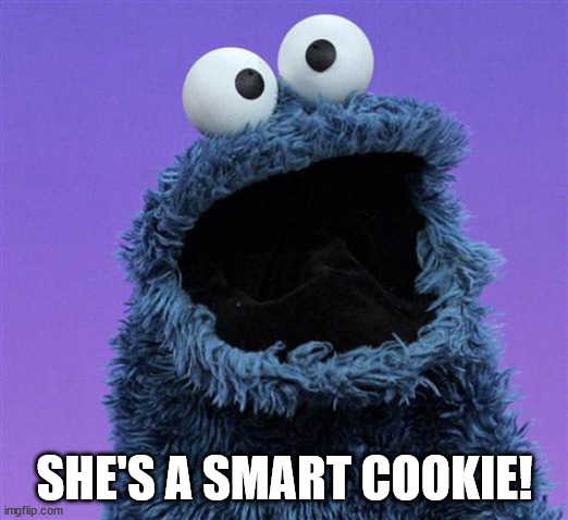 cookie monster | SHE'S A SMART COOKIE! | image tagged in cookie monster | made w/ Imgflip meme maker