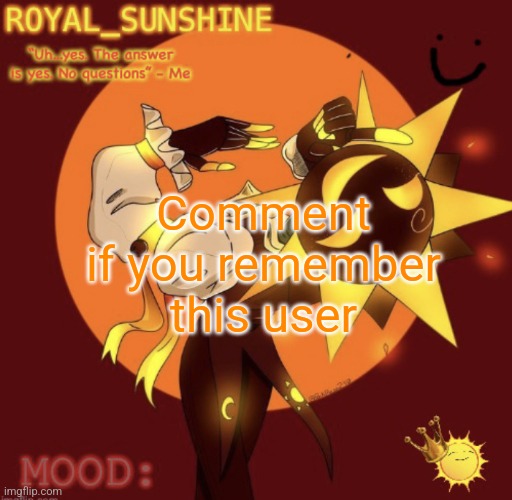Royal_Sunshine (Sunny) announcement temp :) | Comment if you remember this user | image tagged in royal_sunshine sunny announcement temp | made w/ Imgflip meme maker