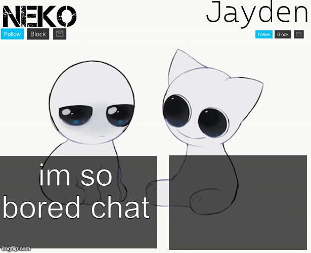 Jayden and Neko shared temp | im so bored chat | image tagged in jayden and neko shared temp | made w/ Imgflip meme maker