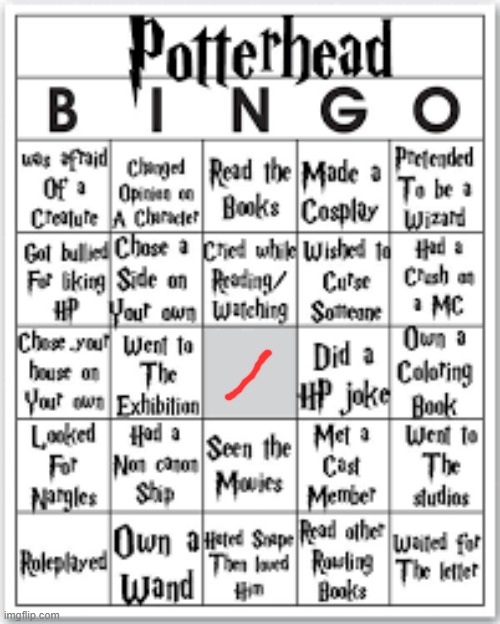 this bingo bootycheeks☠️ | image tagged in potterhead bingo | made w/ Imgflip meme maker