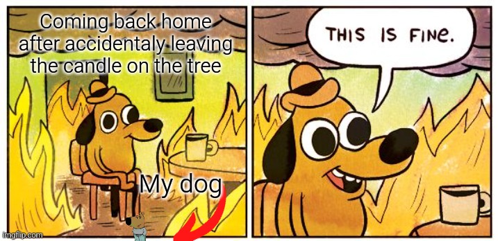 Remember kids dont leave the candle on | Coming back home after accidentaly leaving the candle on the tree; My dog | image tagged in memes,never gonna give you up,never gonna let you down,never gonna run around,and desert you | made w/ Imgflip meme maker