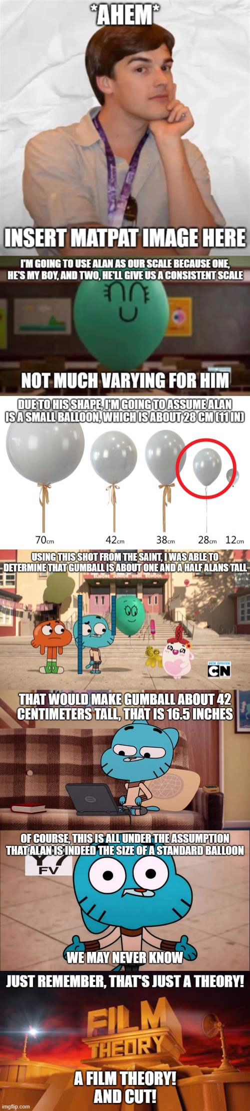 Me trying to find out Gumball's height | image tagged in gumball,the amazing world of gumball,game theory | made w/ Imgflip meme maker