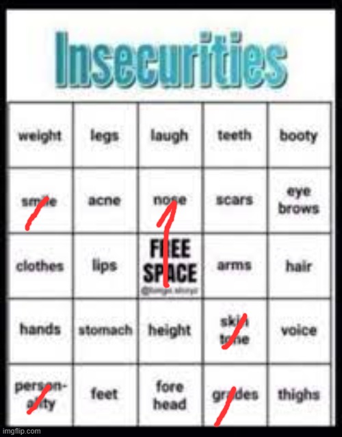 so yeah | image tagged in insecurities bingo | made w/ Imgflip meme maker