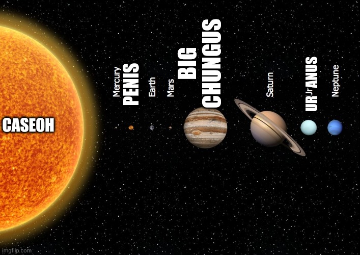 Solar system remastered | BIG CHUNGUS; PENIS; UR   ANUS; CASEOH | image tagged in hall pass solar system | made w/ Imgflip meme maker