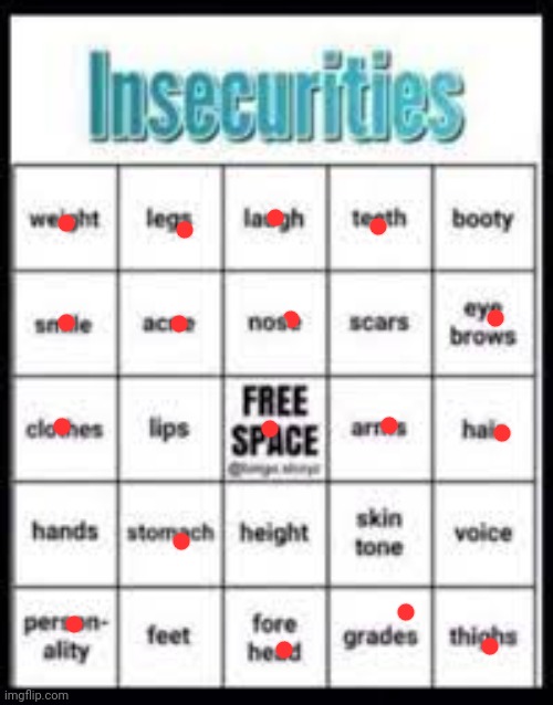 :P | image tagged in insecurities bingo | made w/ Imgflip meme maker