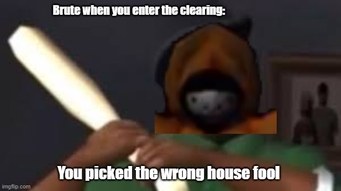 I mean, I thought it was funny- | Brute when you enter the clearing:; You picked the wrong house fool | image tagged in you picked the wrong house fool,zardy's maze,zardy's maze 2,zardy's cave | made w/ Imgflip meme maker