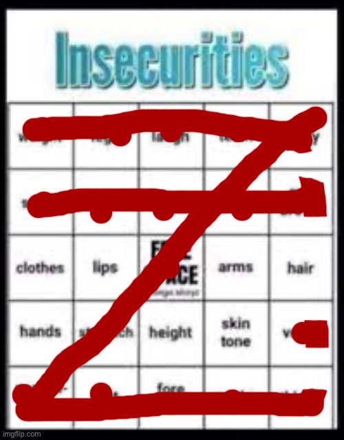 :/ | image tagged in insecurities bingo | made w/ Imgflip meme maker