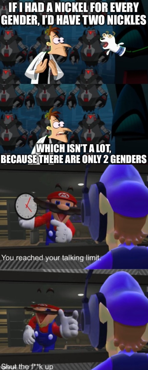 Cringe ass opinion | image tagged in mario talking limit,transphobic,lgbt,gender | made w/ Imgflip meme maker