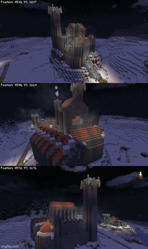 The snowy castle is done. :) | image tagged in minecraft | made w/ Imgflip meme maker