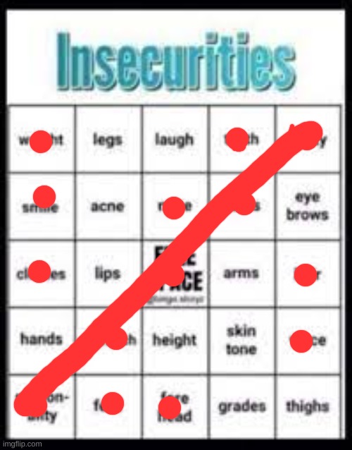 here ya go... | image tagged in insecurities bingo | made w/ Imgflip meme maker