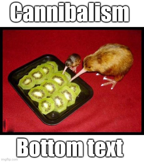 kiwicannibalism | Cannibalism; Bottom text | image tagged in kiwicannibalism | made w/ Imgflip meme maker