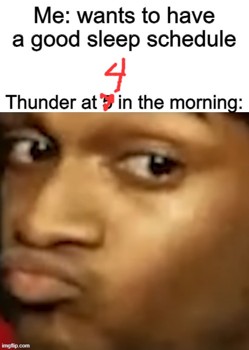 This happened to me like 1 hour ago, but phew the storm lasted  30 minutes. | image tagged in thunder,memes,funny,me trying to sleep,sleep,storm | made w/ Imgflip meme maker