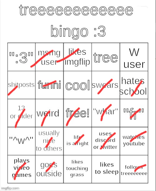 Do I qualify for cool | image tagged in treeeeeeeeee bingo 3 | made w/ Imgflip meme maker