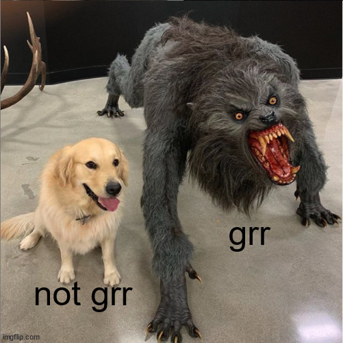 *blank* | grr; not grr | image tagged in dog vs werewolf,shitpost | made w/ Imgflip meme maker