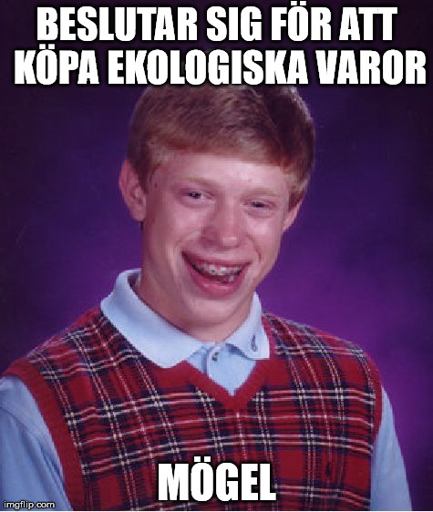 Bad Luck Brian Meme | BES**TAR SIG FÃ–R ATT KÃ–PA EKOLOGISKA VAROR MÃ–GEL | image tagged in memes,bad luck brian | made w/ Imgflip meme maker