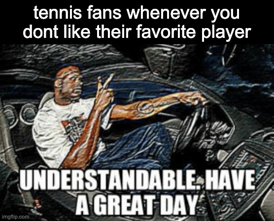 why are tennis fans so chill | tennis fans whenever you dont like their favorite player | image tagged in understandable have a great day | made w/ Imgflip meme maker