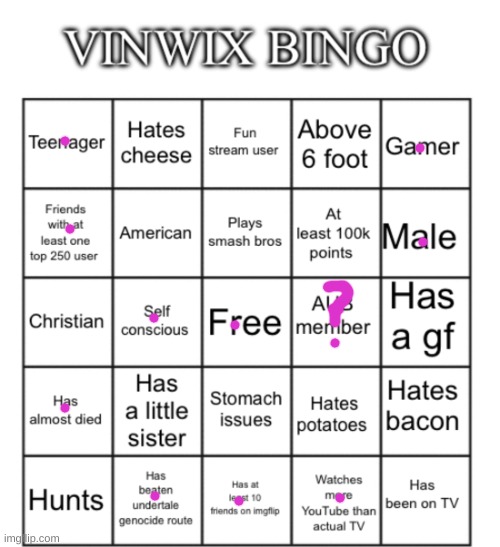 VinWix bingo | image tagged in vinwix bingo | made w/ Imgflip meme maker