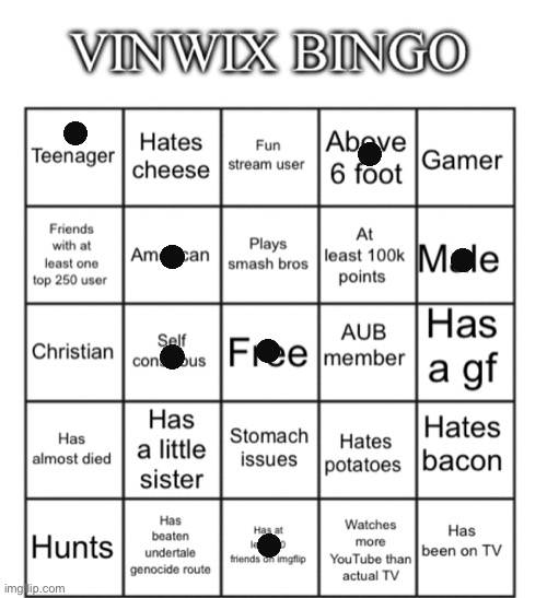 VinWix bingo | image tagged in vinwix bingo | made w/ Imgflip meme maker