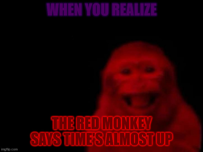 THE RED MONKEY | WHEN YOU REALIZE; THE RED MONKEY SAYS TIME'S ALMOST UP | image tagged in the red monkey | made w/ Imgflip meme maker