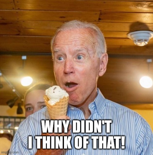 Biden loves ice cream | WHY DIDN'T I THINK OF THAT! | image tagged in biden loves ice cream | made w/ Imgflip meme maker