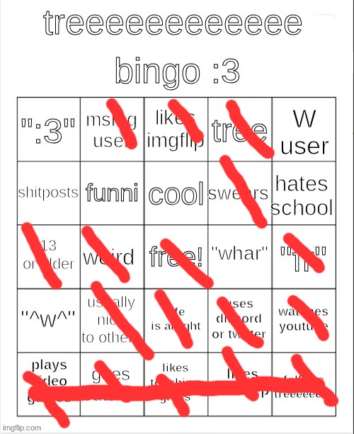 treeeeeeeeee bingo :3 | image tagged in treeeeeeeeee bingo 3 | made w/ Imgflip meme maker