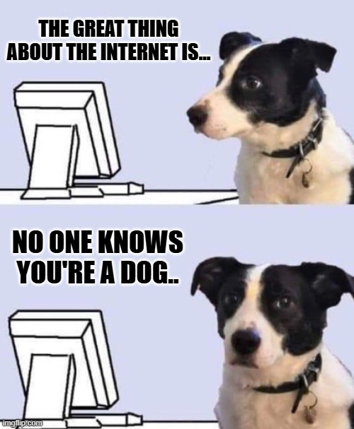 good lord dog | THE GREAT THING ABOUT THE INTERNET IS... NO ONE KNOWS YOU'RE A DOG.. | image tagged in good lord dog | made w/ Imgflip meme maker