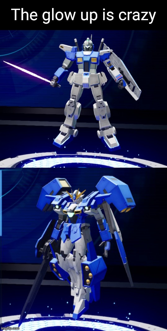 Turns out I had a screenshot of the first iteration of the Gundam breaker | The glow up is crazy | made w/ Imgflip meme maker