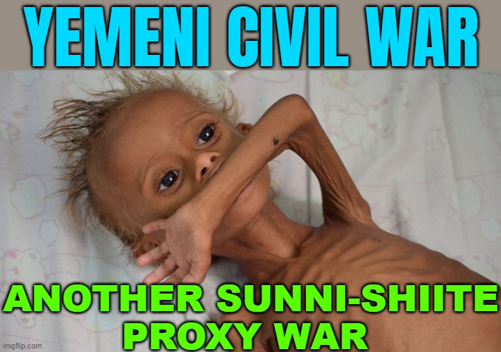 Yemeni Civil War | YEMENI CIVIL WAR; ANOTHER SUNNI-SHIITE
PROXY WAR | image tagged in hungry yemen kid,civil war,religion,radical islam,islamic terrorism,islamic state | made w/ Imgflip meme maker