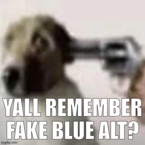 dog gunpoint | YALL REMEMBER FAKE BLUE ALT? | image tagged in dog gunpoint | made w/ Imgflip meme maker