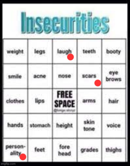 I sometimes really really hate my personality.... | image tagged in insecurities bingo | made w/ Imgflip meme maker