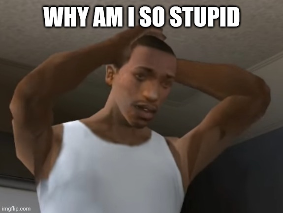 Desperate CJ | WHY AM I SO STUPID | image tagged in desperate cj,memes,funny,stupid,hi site moderator how are you | made w/ Imgflip meme maker