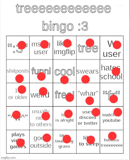 treeeeeeeeee bingo :3 | image tagged in treeeeeeeeee bingo 3 | made w/ Imgflip meme maker
