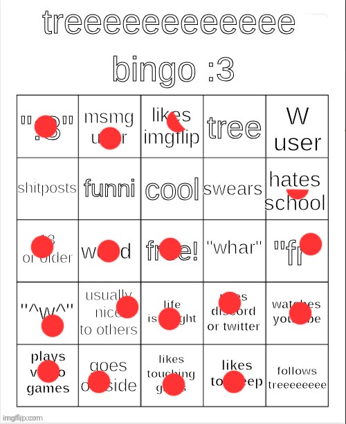 treeeeeeeeee bingo :3 | image tagged in treeeeeeeeee bingo 3 | made w/ Imgflip meme maker