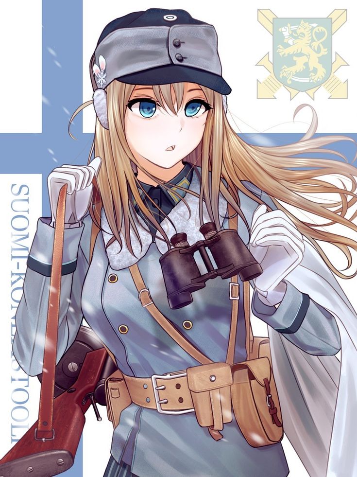 Confused WWII Finnish anime girl soldier Blank Meme Template