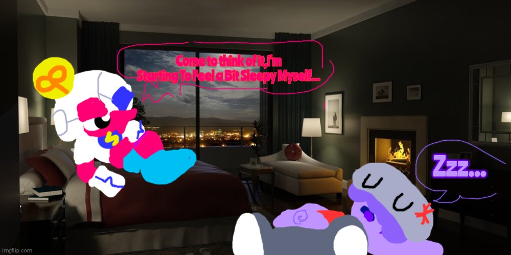 Bello and Ongo Fall Asleep in a Cozy Bedroom | Come to think of it,i'm Starting To Feel a Bit Sleepy Myself... Zzz... | image tagged in night bedroom,jelly jamm,bello,ongo,sleepy,tummy rub | made w/ Imgflip meme maker